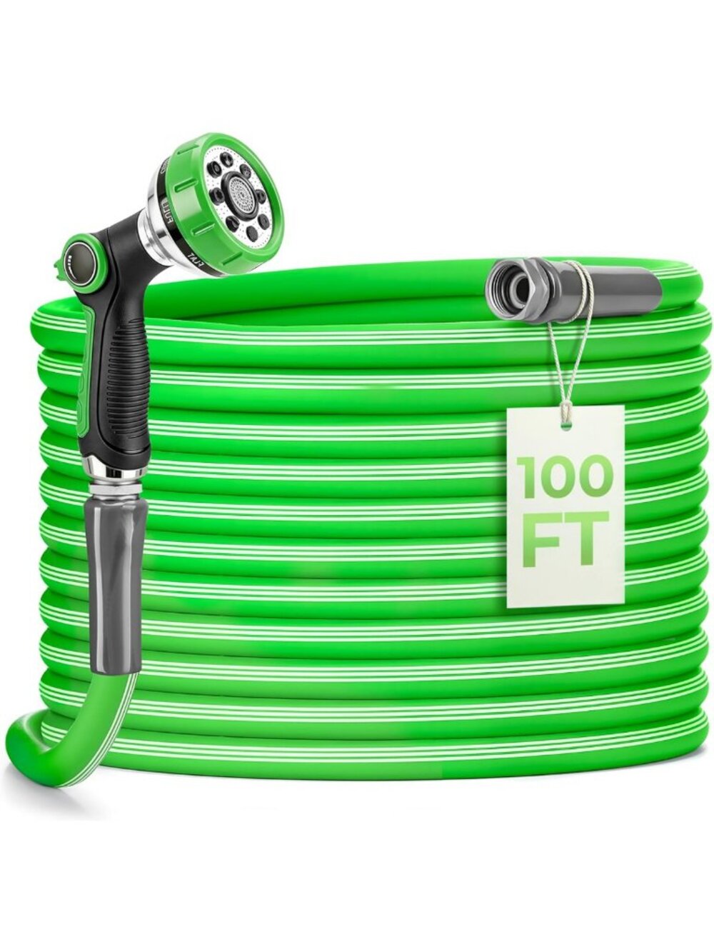 100 Ft Garden Hose with 8-Pattern Spray Nozzle - Durable, Lead-Free, Flexible
